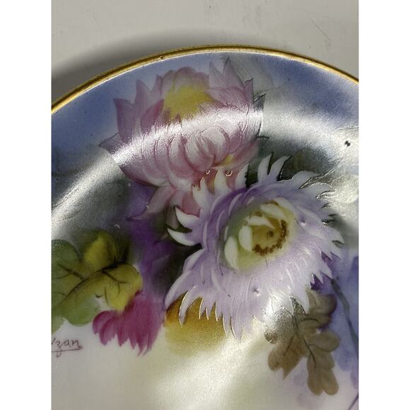 Noritake Hand Painted Porcelain Plate Floral Signed Howzan Chrysanthemums Lotus - Picture 4 of 7